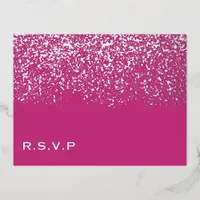 Magenta and Silver Foil Wedding RSVP Card