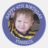 Personalized Photo, Age and Name Birthday      Classic Round Sticker