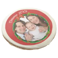 Christmas 20XX Wreath Photo Red Background Sugar Cookie