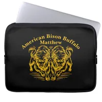 Golden Bison Running Across the Plains at Sunset Laptop Sleeve