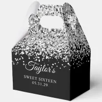 Silver Glitter Black Sweet Sixteen Favor Boxes