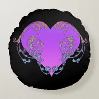 Elegant, Romantic Purple Heart with Flourish Throw Round Pillow