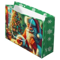 Old-Fashioned Santa and Cookies Christmas Large Gift Bag
