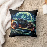 Cruising under the moonlight in a classic hot rod throw pillow