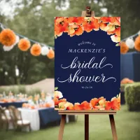 Navy Blue Golden Poppy Bridal Shower Welcome Foam Board