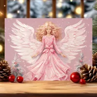 Elegant Festive Pink Angel Christmas  Holiday Card