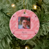 Pink Flowers And Stripes Personalized Ornament