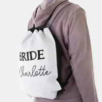 Minimalist Bride To Be Black And White Name Drawstring Bag