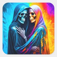 Skeletons Wrapped in a Rainbow Square Sticker