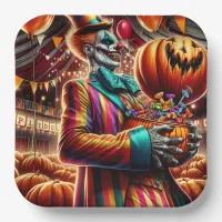 Scary Clown with Jack O' Lantern Halloween Paper Plates