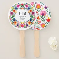 Vibrant Watercolor Floral Fiesta Wedding Program Hand Fan