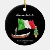 *~* Gondola Flag Italy Buon Natale Photo Christmas Ceramic Ornament