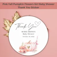 Autumn Blush Pink Pumpkin Gold Heart Thank You Classic Round Sticker