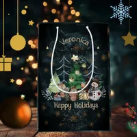 Woodland Animals Christmas Teal Blue Medium Gift Bag