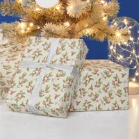 Christmas Mistletoe Patten on Cream Wrapping Paper