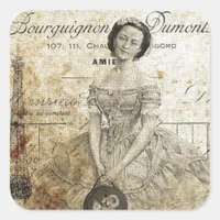 Vintage French Lady Square Sticker