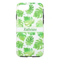 Tropical Green Watercolor Leaves Pattern iPhone 8/7 Case