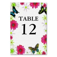 Mosaic Texture with Flowers & Butterflies Wedding Table Number