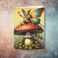 Vintage Fairy and Mushrooms Happy Birthday Card