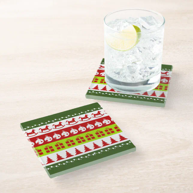 Red Green Ugly Christmas Sweater Festive Clipart Glass Coaster