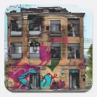 Abandoned Building Abstract AI Art Square Sticker