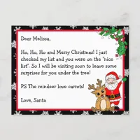 Letter from Santa, Nice List, for Kids Postcard