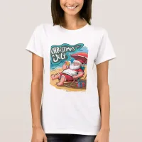 Festive Santa Relaxing on Beach T-Shirt