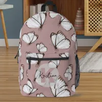 Delicate Elegant White Butterflies on Dusty Rose  Printed Backpack