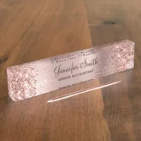 Girly Glittery Rose Gold Faux Foil Desk Name Plate