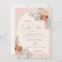 Calligraphy Boho Terracotta Pampas Baby Shower Invitation