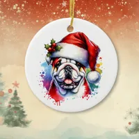  Bulldog in Santa Hat Personalized Christmas Ceramic Ornament