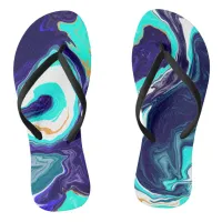 Blue Teal Ocean Swirls Marble Fluid Art    Flip Flops