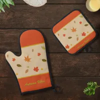 Colorful Autumn Leaves with custom text  Oven Mitt & Pot Holder Set