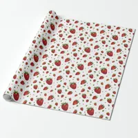 Watercolor Strawberry Red Hearts Birthday  Wrapping Paper