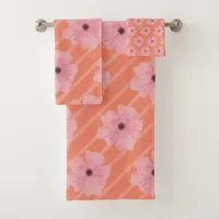 Pink Flowers And Stripes Bath Towel Set