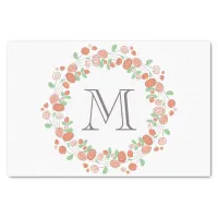 coral roses wreath monogram tissue paper