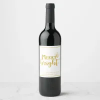 Faux Gold Merry and Bright Christmas Typography Wine Label