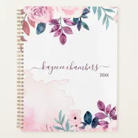 Elegant Personalized Pink & Purple Flowers Custom Planner