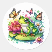 Cute ... with Flowers and Butterflies Classic Round Sticker