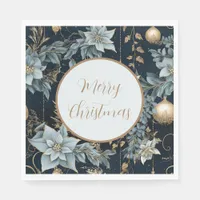 Blue and Gold Christmas Ornaments Poinsettias Napkins