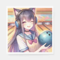 Pretty Anime Girl in Bowling Birthday Party Napkins