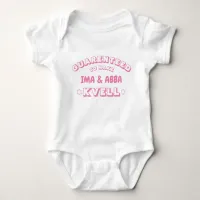 Cute Funny Jewish Ima & Abba (or other name) Pink Baby Bodysuit