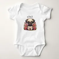 Personalized Cute Pug Puppy Dog Baby Bodysuit