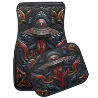 Alien Craft Amid Vibrant Patterns Car Floor Mat