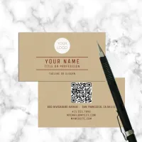 QR Code Light Brown Name Professional Logo Calling Card