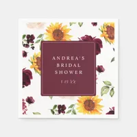 Fall Bridal Shower Sunflowers & Burgundy Roses Napkins