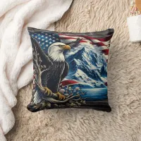 Eagle Perched by Rocky Mountains Throw Pillow