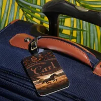 Horse Running in Field at Sunset Luggage Tag