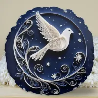 Peace Dove White Bird Blue Christmas Stars  Round Pillow