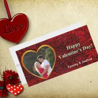 Valentine Photo Name Gold Heart Red Abstract  Card